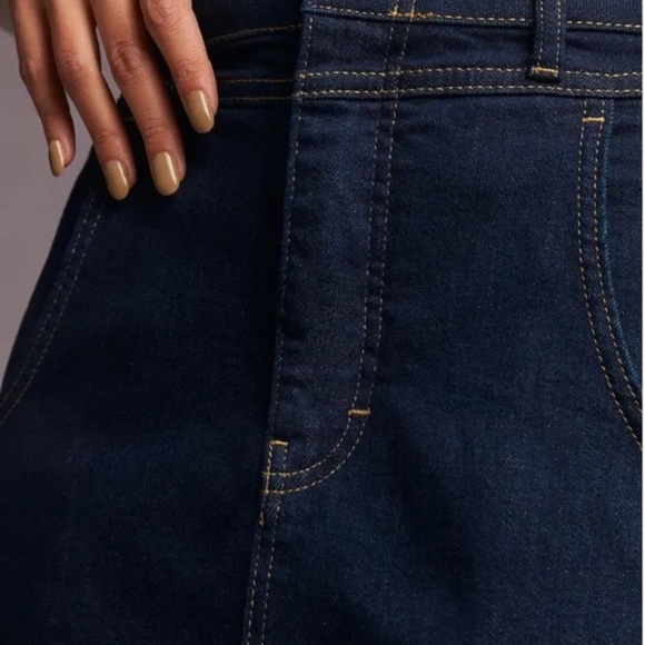 Anthropologie Pilcro Slit Front Denim Maxi Skirt Stretch Fray Hem Dark Blue - Picture 3 of 10